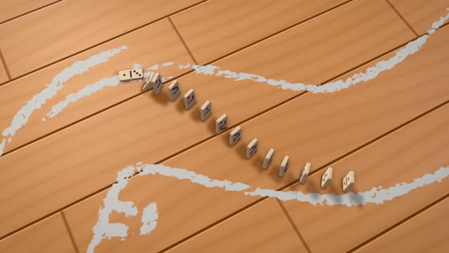 A chalk chicane lined with dominoes
