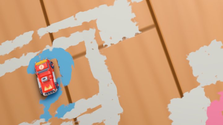Close-up of a red toy car in a chalk-drawn grid box